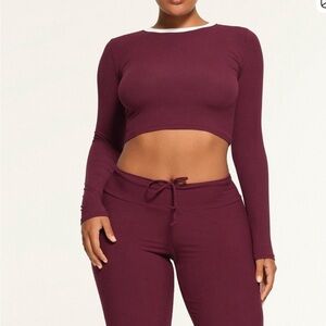 Skims Burgundy Long Sleeve Crop Top